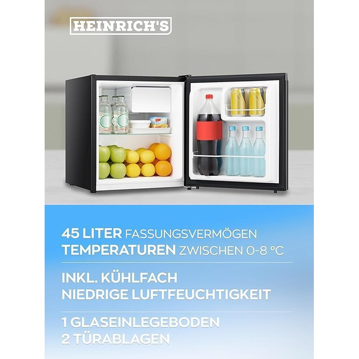 Холодильник для напоїв HEINRICHS 45L: компактний, тихий (39db) з окремим відділенням для охолодження. Ідеально для офісу, кемпінгу, саду, відпочинку на природі (білий, чорний)