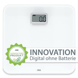 Цифрові ваги для ванної кімнати ADE без батарейок Екологічно чисті безбатарейні ваги з динамо-машиною Стійкі ваги тіла до 150кг Білий Білий еко