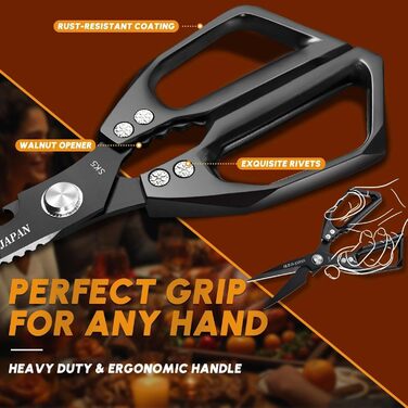 Набір кухонних ножиць Dream Reach Silver: універсальні ножиці з нержавіючої сталі для м'яса, птиці, риби та овочів (Чорний & Чорний)