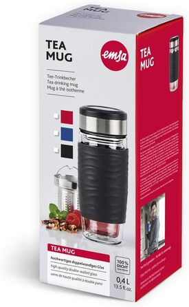 Емса N20805 Чайний горнятко з подвійними стінками | 0,4 л | знімний фільтр | без BPA | 100% герметичне | не протікає | придатне для миття в посудомийній машині | 360° отвір для пиття | Синій