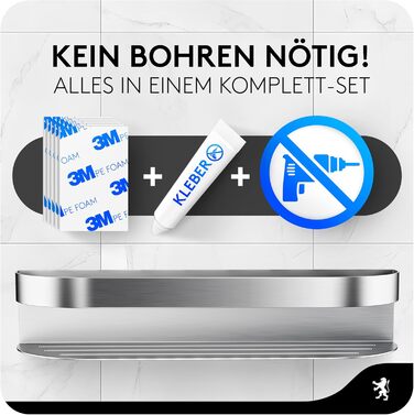 Поличка для душу GUTTENBURG без свердління (XXL, 38 см, 2200 см³), міцна, з нержавіючої сталі, проста установка ARCOS 38