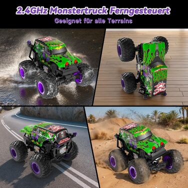 Радіокерований монстр-трак 1:20 2.4GHz, 20 км/год, зелений динозавр з підсвіткою LED та музикою для хлопчиків та дівчаток від 3 років