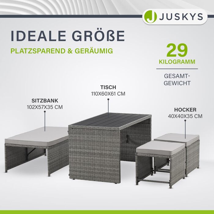 Набір садових меблів Juskys Jamaika 2в1: стіл та диван-крісло для балкона/саду - сірий