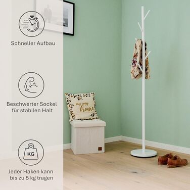 Настінний вішак для одягу Loft - металевий, білий, 5 гачків, 170 см - для прихожей, спальні, офісу