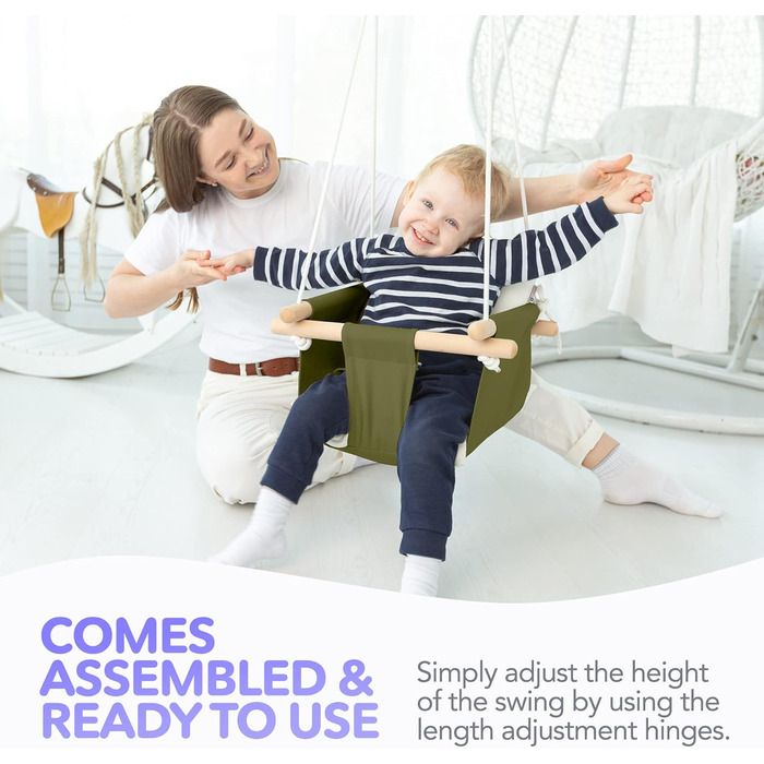 Дитяча гойдалка Cateam з дерева для дому та саду. Безпечна гойдалка для малюків від 12 місяців, різні кольори (зелений).