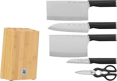Набір ножів WMF Kineo з підставкою (6 предметів), Made in Germany: 4 ножі, кухоні кусачки, бамбукова підставка, Performance Cut, сталь Messerblock Asia