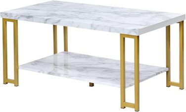 Журнальний столик LIFEZEAL Marble Look, прямокутний стіл для вітальні з полицею, 2-рівневий журнальний столик у металевому каркасі, журнальний столик Журнальний столик сучасний 100x49x45 см, білий і золотий