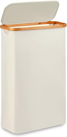 Кошик для білизни Merkisa 60 л з кришкою, високий, з бамбуковим ручками (Бежевий)