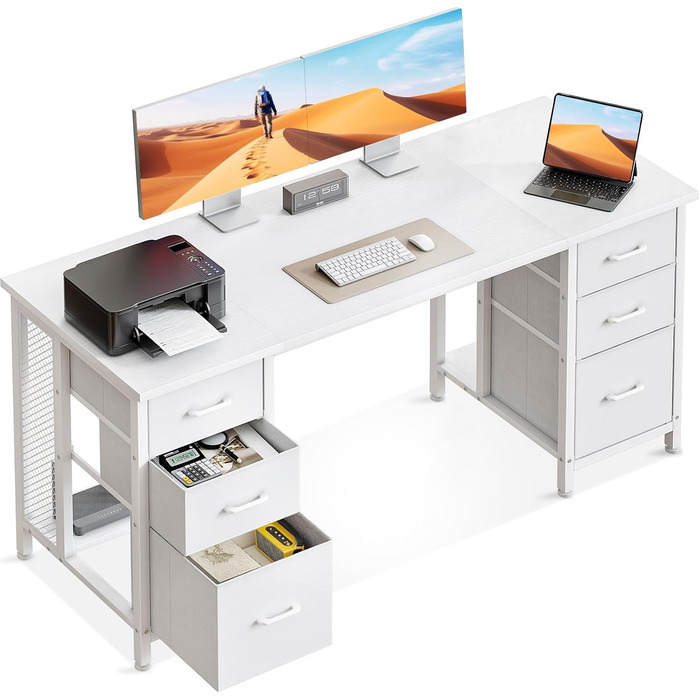 Комп'ютерний стіл Coleshome з 6 шухлядами, 160x52 см, білий для дому та офісу