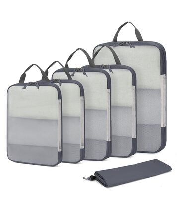 Набір органайзерів для валізи ECOHUB (6 шт), компресійні дорожні сумки-кубики з переробленої сітчастої тканини для рюкзака та ручної поклажі, сірий колір
