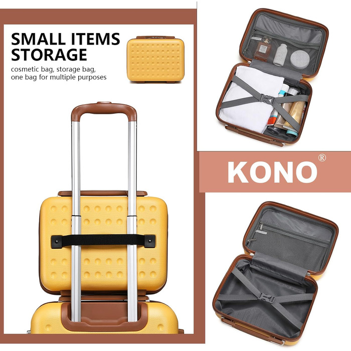Валіза-тележка KONO з жорсткою оболонкою, 76x50x31 см, білий колір (з жовтим та косметичним набором)