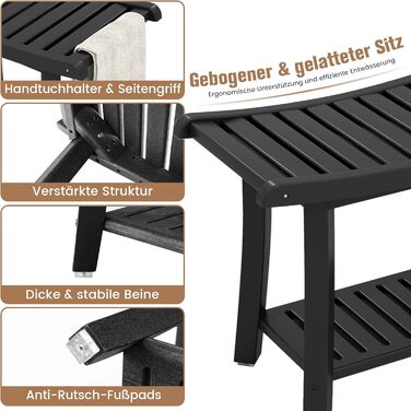 Двомісний стілець для душу Costway з полицею, 170 кг, 60,5 x 34 x 48 см (Чорний)