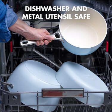 Сковорода GreenPan Padova з антипригарним покриттям Ceramic Antihaftbeschichtung, 30.5 см з кришкою та допоміжним ручками, без PFAS, придатна для миття в посудомийній машині, світло-блакитна