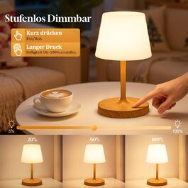 LED настільна лампа бездротова з сенсорним керуванням, регульоване світло, функція пам'яті, для спальні, кафе, відпочинку на природі, з текстурою дерева