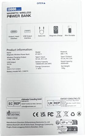 Вт PD, LED-дисплей, USB-C, для iPhone 15/14/13/12 (чорний), 10000mAh, 22.5