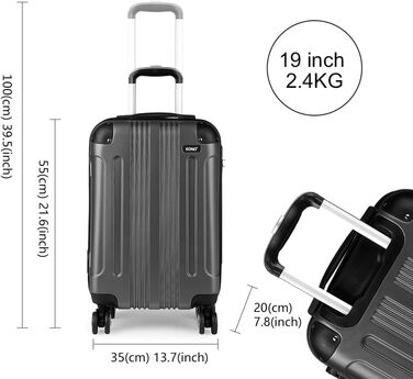 Набір валіз KONO Zwillingsrollen 3шт. (M-L-XL) з ABS-пластику сірого кольору