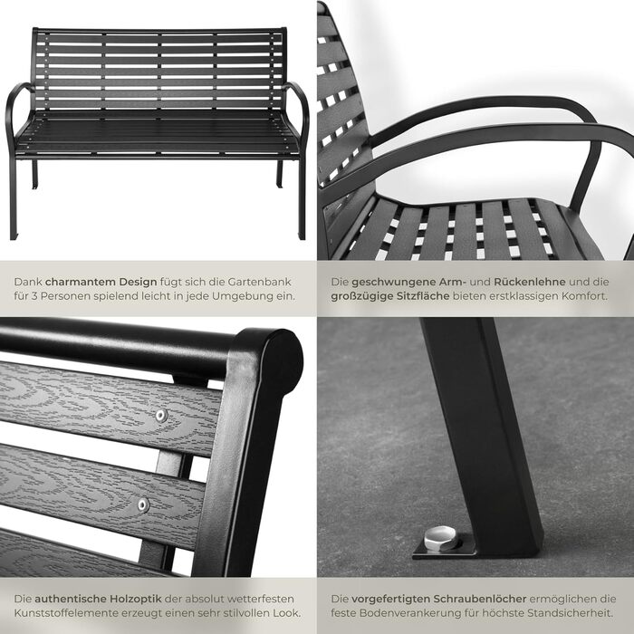 Садова лавка Tectake 3-місна преміум класу, для саду, тераси та балкона, витримує до 200 кг, 126x62x81.5 см, вологостійка дерев'яна лавка