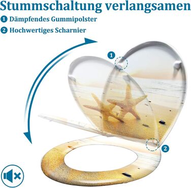 Сидіння для унітазу NAIZY з механізмом плавного закриття Кришка для унітазу Сидіння для унітазу з твердого пластику Антибактеріальна кришка для унітазу з дюропласту Універсальний розмір, 14 малюнків на вибір (морська зірка)