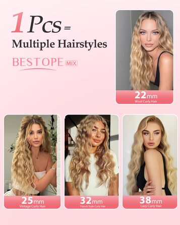 4-в-1 Випрямляч для волосся з насадками - локони 22/25/32/38 мм, для створення пляжних, природних та водохвиль, 4 температури (140-210°C), рожевий