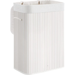 Кошик для білизни SONGMICS об'ємом 72 л, коробка для білизни з кришкою, бамбуковий кошик для білизни з ручками, складна, бавовняна, сумка для прання в пральній машині, пральня, кольори LCB10Y (білий)