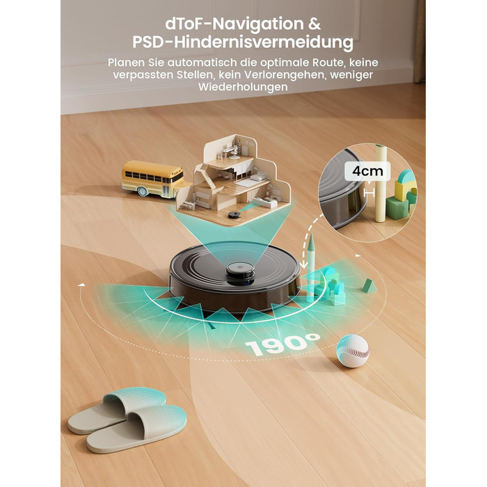 Робот-пилосос LEFANT M2 з функцією миття, 6000Pa, LiDAR-навігація, зони заборони, 140 хв, багатоступінчасте мапування, для тварин, килимів та твердих підлог (M2S-B)