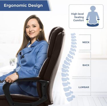 Офісний крісло AONELAS ZUNMOS з високою спинкою, регульоване по висоті та поворотне, з підтримкою попереку, шкіра, чорний