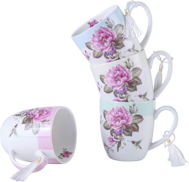 Комплект чашок для кави London Boutique K414, 330 мл, рожевий, 4 шт. (Porzellan, Shabby Chic, Vintage)