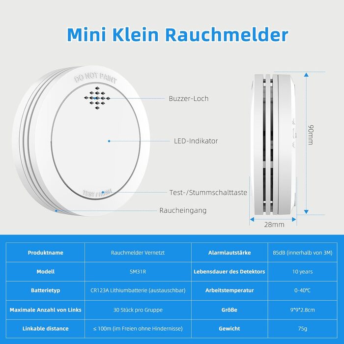 Набір димових сповіщувачів 6 шт. з магнітним кріпленням, 10 років служби, з Wi-Fi, 85dB, з функцією вимкнення звуку, сповіщення про низький заряд батареї