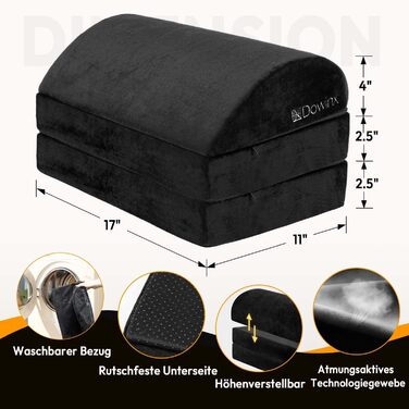 Підставка для ніг під стіл Dowinx, регульована висота, знімний чохол, зручна підставка для офісу, авто, дому (3 шари, чорний)