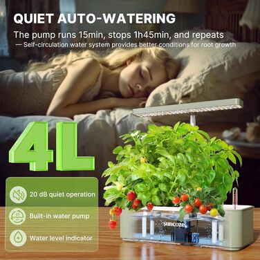 SUNCOZE Гідропонна система вирощування, набір для вирощування трав в приміщенні з LED-лампою, Smart Garden на 12 капсул, 4L резервуар для води, регульована висота, тиха інтелектуальна помпа, для дому, кухні (зелений)