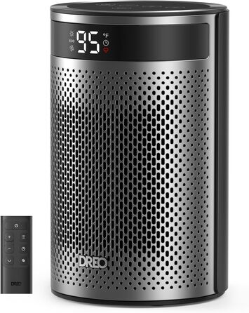 Електричний обігрівач DREO Keramik Heater 416, 1500W, для спальні, з захистом від перегріву та перекидання, термостатом, дитячим замком, енергозберігаючий, тихий, з таймером на 12 годин, кілька режимів, чорний