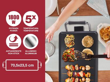 Електрогриль BEPER 90.871 з кришкою зі скла, антипригарна поверхня, нержавіюча сталь, чорний (1800 Вт)