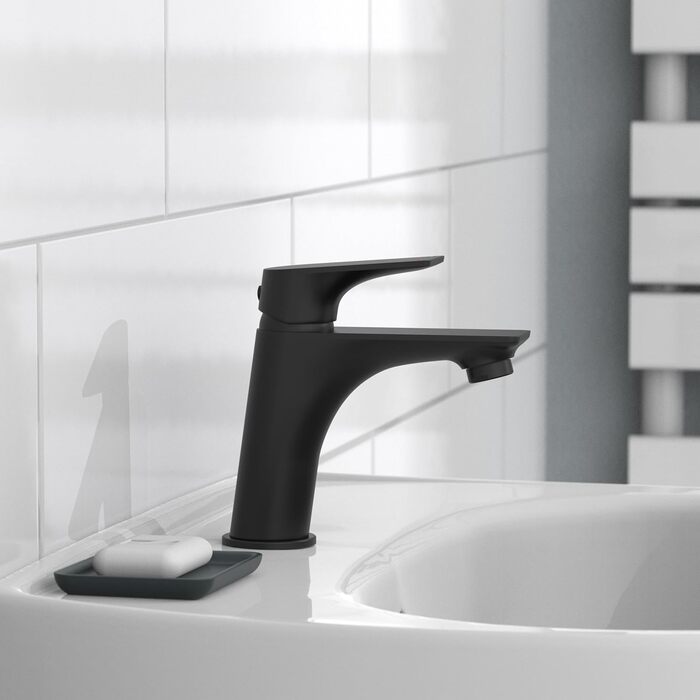 Змішувач для ванної кімнати Schütte Boston, однозахватний, чорний, з набором для зливу | Waschbeckenarmatur