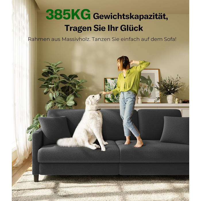 Двомісний диванчик, компактний диван для підліткової кімнати, зручний невеликий диван, легка збірка без інструментів, дивани з масиву дерева, невеликий диван для вітальні (сірий, 211 см)