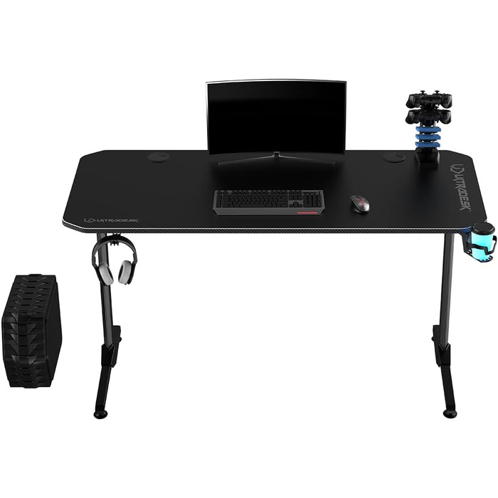 Ігровий стіл ULTRADESK FRAG V3 140x60 см, чорний, сталевий каркас, для 2 моніторів, аксесуари в комплекті