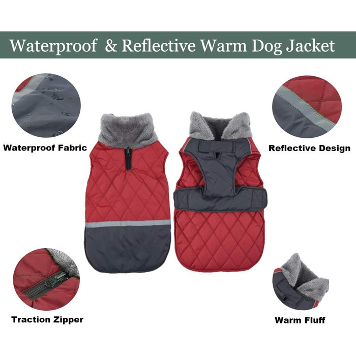 Пальто для собак etechydra куртки плюшеві світловідбиваючі, куртки для собак двостороння зимова водонепроникна вітрозахисна куртка для собак теплий одяг пальто жилет для собак для маленьких середніх і великих собак, XXL. (2XL, червоний)
