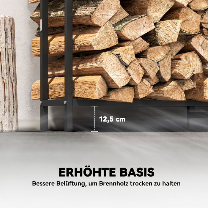 Сховище для дров Outsunny з металу, 199 x 30 x 121 см, об'єм 0,6 м³, з водонепроникним покриттям, вантажопідйомність до 300 кг