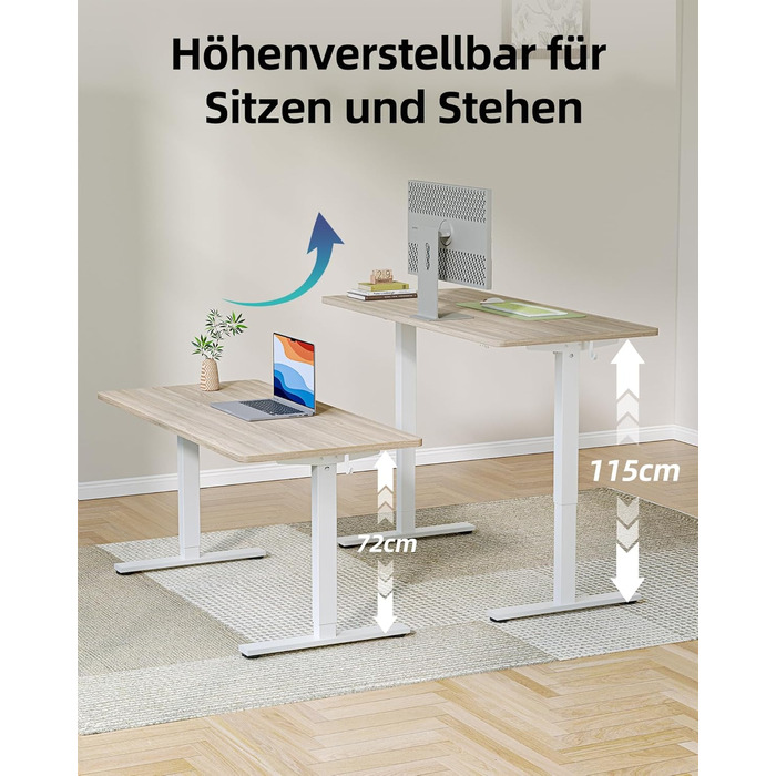 Регульований стіл BEXEVUE 120x60 см, електричний, з пам'яттю, для комп'ютера, білий