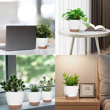 5 кашпо з пластику з системою поливу, 17.8/16.5/15.2/13.9/12.7 см. Самополивні горщики з підставкою, круглі, для квітів, сукулентів, кактусів, для дому, балкону, саду. Білий, коричневий колір