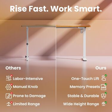 Регульований за висотою стіл HUANUO, 4 положення пам'яті, електричний, для дому та офісу, стоячий стіл, світло-коричневий, 140 x 80 см