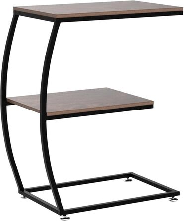 Журнальний столик Relaxdays, 2 полиці, С-подібна форма, промисловий дизайн, диванний стіл з металу та дерева, HWD 57,5x47,5x25 см, коричневий