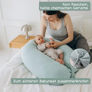 Подушка для годування Stillkissen XXL з органічної бавовни та наповнювачем з капоку | велика подушка для годування та пляшечки | вагітна подушка для сну на боці | антиалергенна та тиха | 190x30 см, кремовий колір, перкал (фіалка, в'язана)