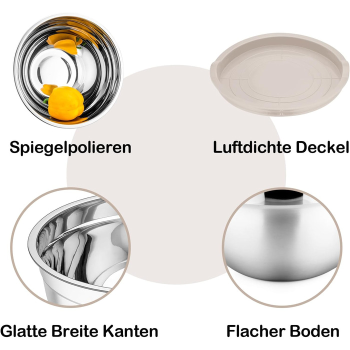 Набір місок Homikit з нержавіючої сталі, 6 штук, з кришкою, для приготування, випікання та сервірування, 6.5/4.5/2/2.5/1.5/1.2 л (Хакі, 7)
