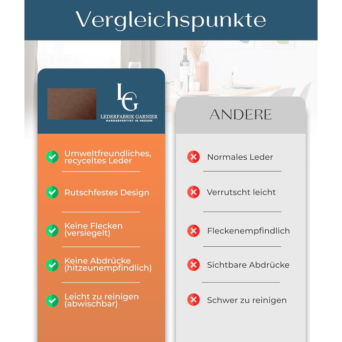 Набори серветок на стіл, 4 шт. – екологічні, стабільні та неслизькі – з високоякісної переробленої шкіри, Made in Germany (Темно-коричневі)