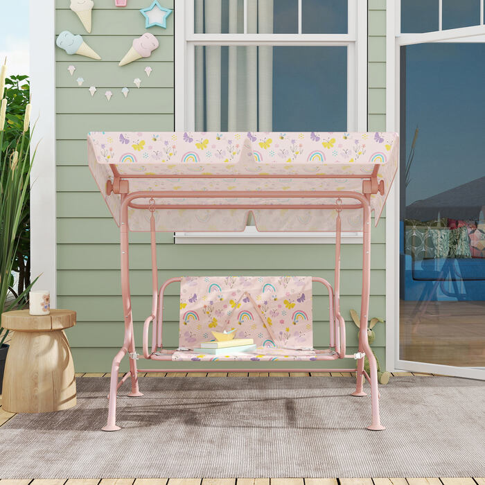 Дитяча гойдалка-качель 'Голлівуд', сталевий каркас, на 2 місця, вантажопідйомність 60 кг, рожева