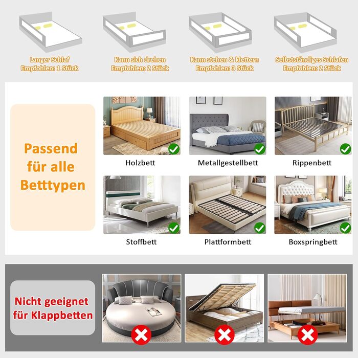 Бортики для ліжка дитячі 3 шт. (2x200 см + 1x180 см) складані, захист від випадання, малюнок - слоники