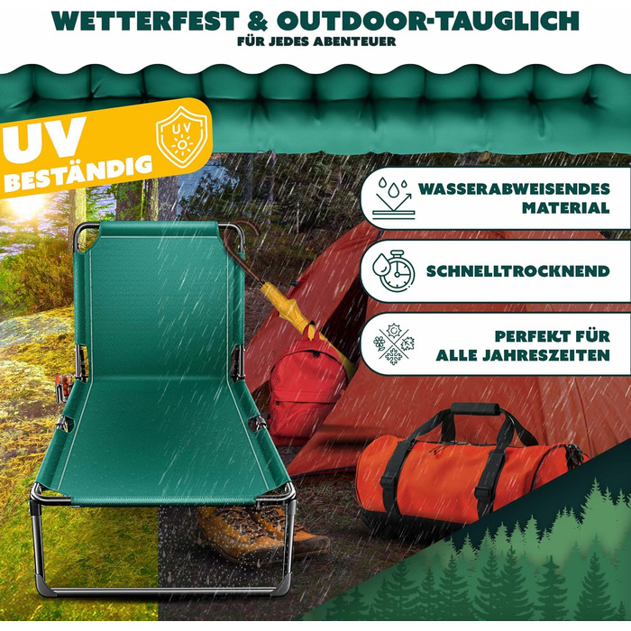 Розкладне кемпінгове ліжко KESSER з преміум-матрацом 190x68x30 см, польове ліжко до 250 кг з подушкою, кишенею та підстаканником, для відпочинку на природі та дому, колір Зелений/Тауп