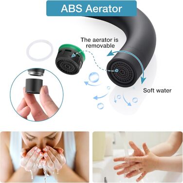 Змішувач для ванної кімнати/кухні 360° з нержавіючої сталі, одноlever, висота виливу 150 мм, чорний матовий, з щіткою Нікель