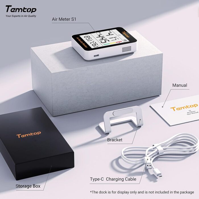 Вимірювач якості повітря Temtop S1+: PM2.5, AQI, температура та вологість. До 100 днів роботи, підключення до APP, для дому та офісу