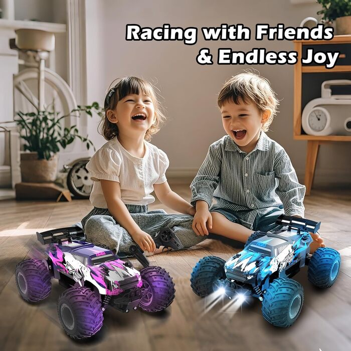 Радіокерований позашляховик FEIMUOSI 1:18 RC Car: LED підсвітка, 2.4GHz, 2 акумулятори, швидкість 20 км/год, для дітей та дорослих, фіолетовий